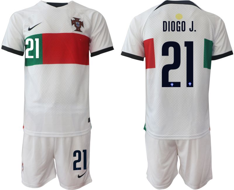 Men 2022 World Cup National Team Portugal away white #21 Soccer Jerseys